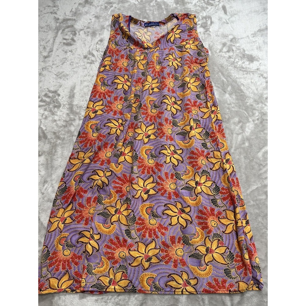 Batik Bali Purple Floral Sleeveless Knee Length A-Line Dress Medium Bohemian‎